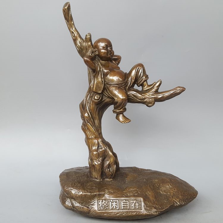 纯铜古玩收藏铜器悠闲自在小和尚摆件招财家居客厅装饰品摆设
