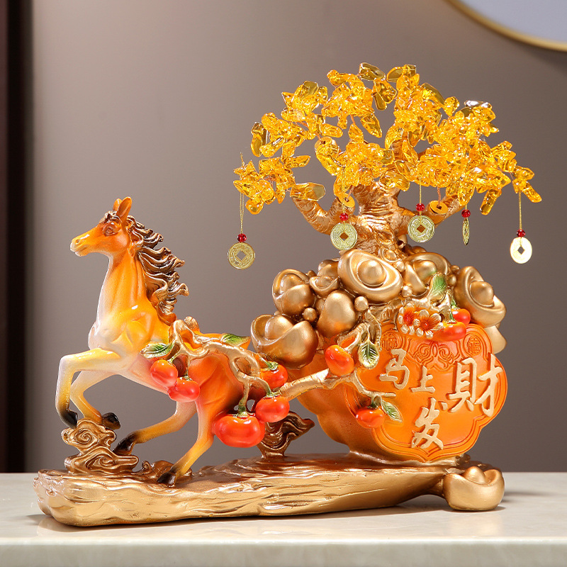 马上发财摆件马上有钱家居客厅酒柜玄关装饰品招财发财树开业礼品