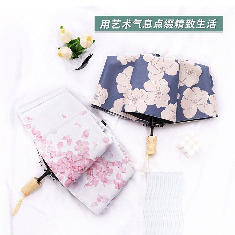 德国精工三折叠手动实木手柄高颜值花色晴雨两用伞黑胶防晒遮阳in