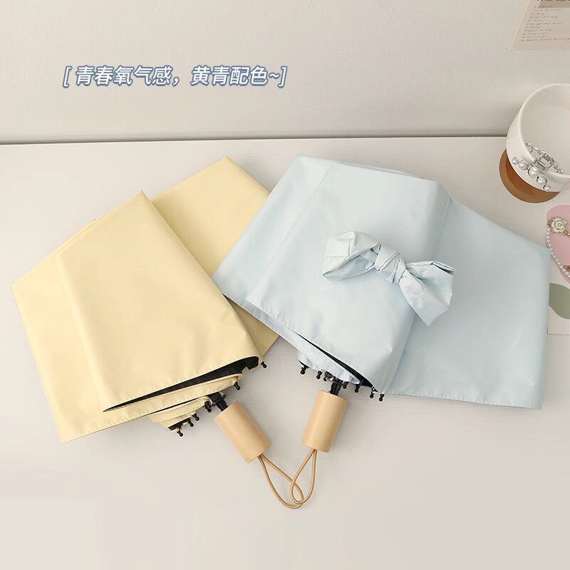 德国精工小清新简约实木手柄黑胶防晒遮阳伞晴雨两用折叠广告伞晴