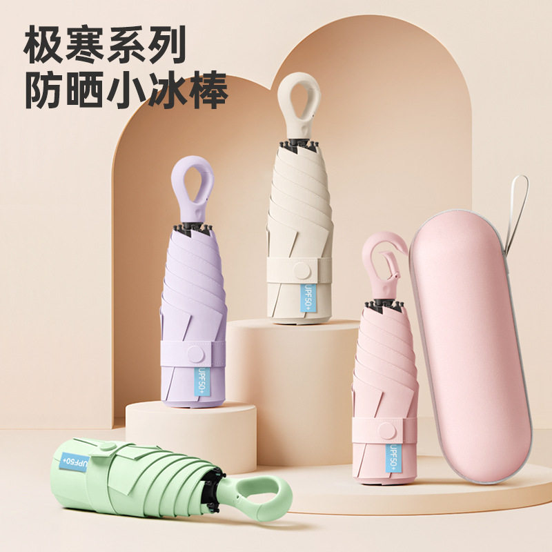 德国精工便携五折伞爱心手柄晴雨两用胶囊伞黑胶防晒防紫外线女遮