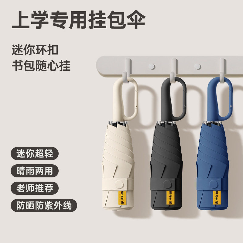 德国精工迷你便携五折伞环扣手柄晴雨两用胶囊伞黑胶防晒防紫外线