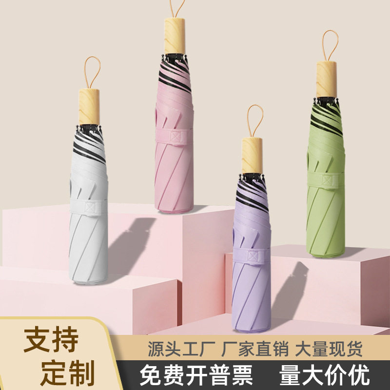 德国精工简约实木手柄黑胶防晒伞晴雨两用折叠伞遮阳广告伞雨伞高