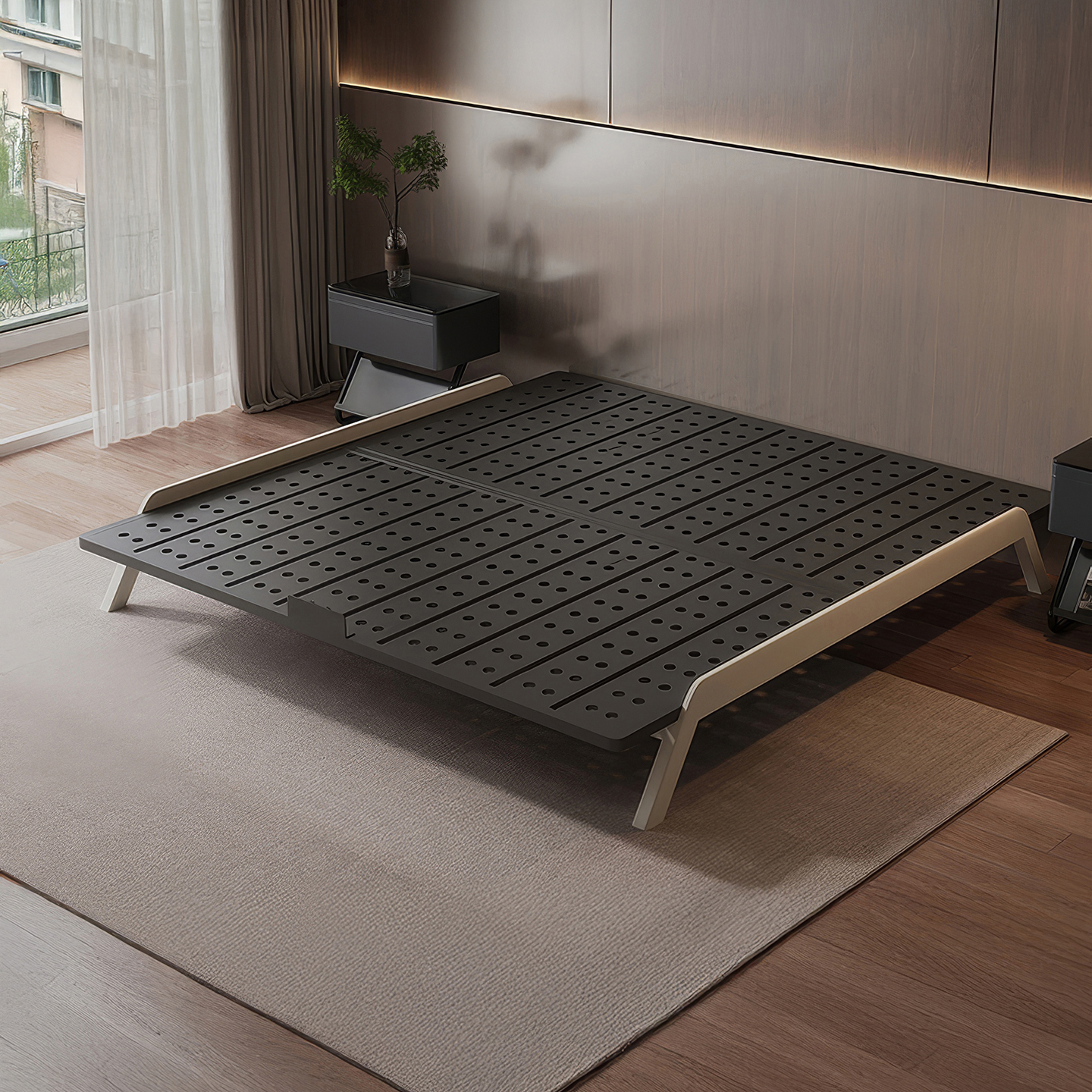 青竹邻/铁艺无床头床无靠背不锈钢床架双人床家用悬浮加粗加厚