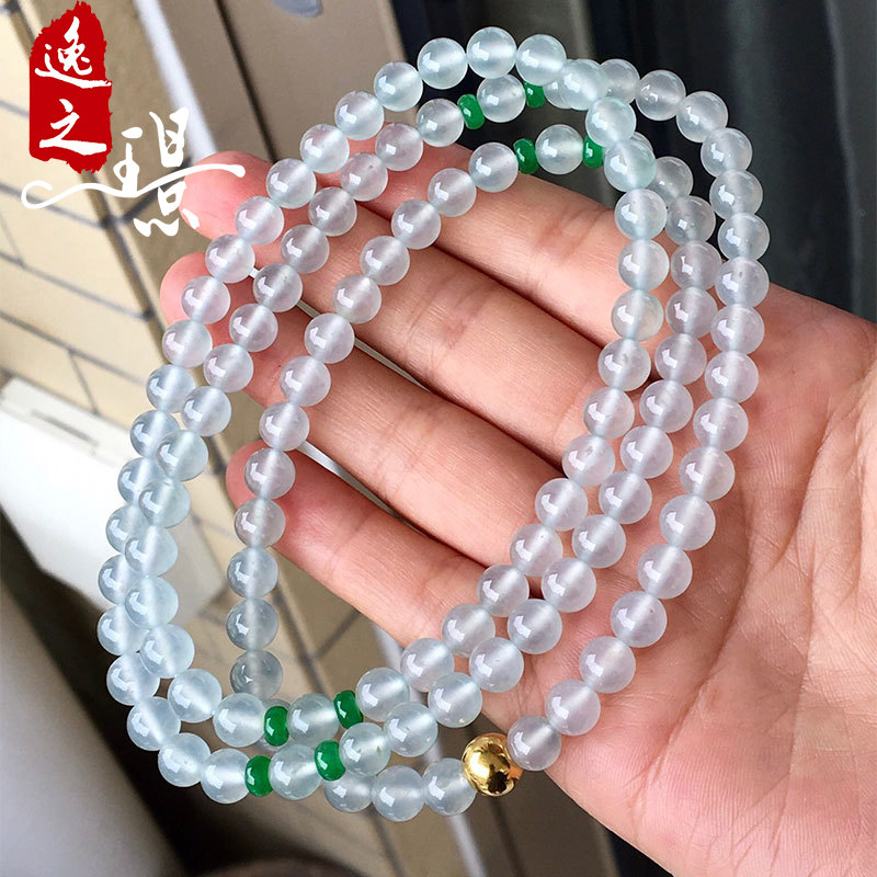 逸之璟 缅甸老坑天然a货翡翠玉石雕刻高冰晴水圆珠翡翠珠链6.3mm