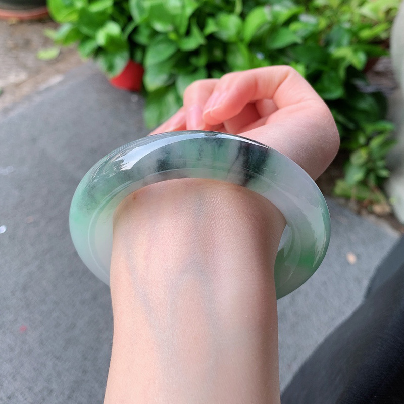 逸之璟缅甸老坑天然a货翡翠冰种飘花圆条福镯翡翠手镯56圈口女士珠宝/钻石/翡翠手镯原图主图
