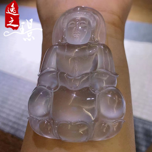 逸之璟缅甸老坑天然a货翡翠玉石雕刻冰种雪花棉自在观音翡翠吊坠