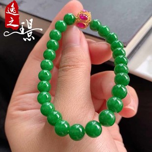 逸之璟缅甸老坑天然a货翡翠玉石雕刻冰种满绿绿珠珠串翡翠手串7mm