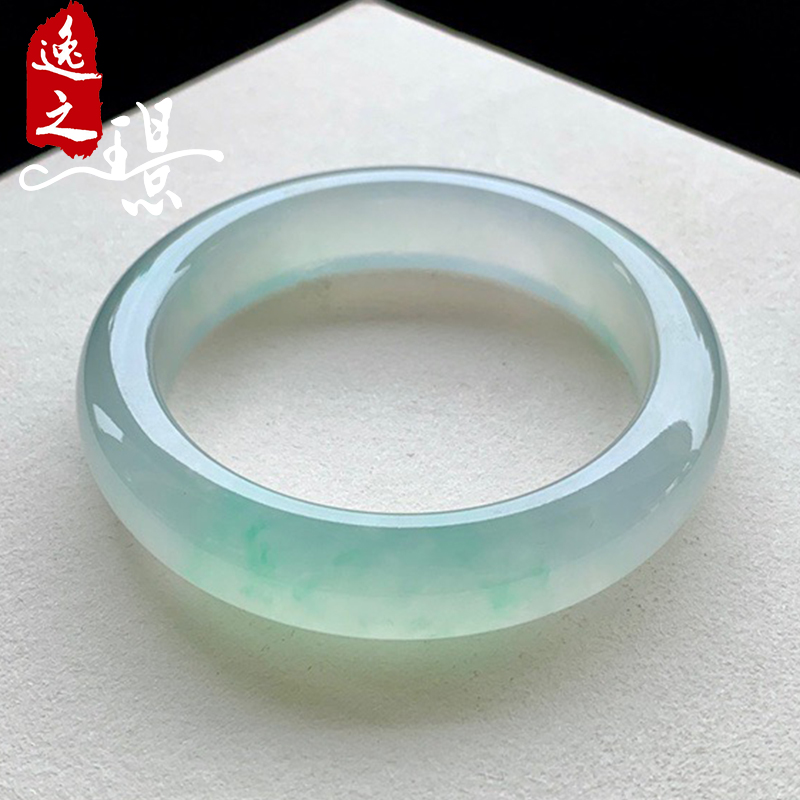 逸之璟缅甸老坑天然a货翡翠玉石雕刻冰种晴绿正圈翡翠手镯51圈口