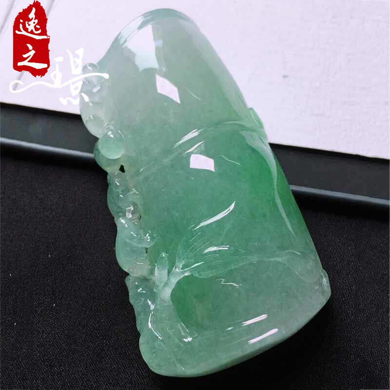 逸之璟 缅甸老坑天然a货翡翠玉石雕刻冰种飘绿竹节翡翠吊坠挂件