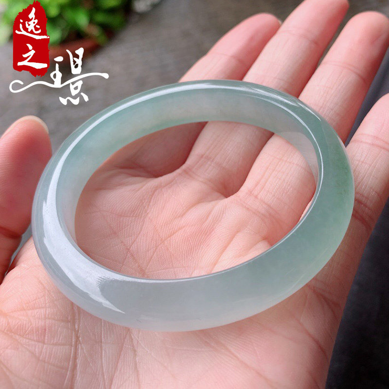 逸之璟天然缅甸老坑a货翡翠冰种底色贵妃玉镯翡翠手镯53圈口女士