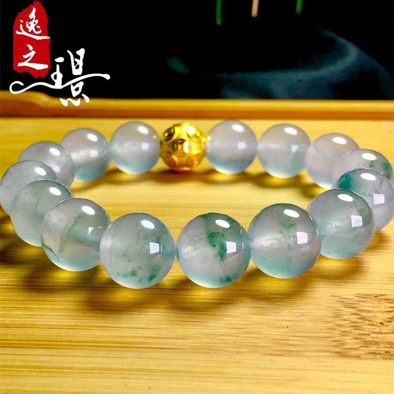 逸之璟缅甸老坑天然a货翡翠玉石打磨冰种飘绿圆珠子翡翠手串女士