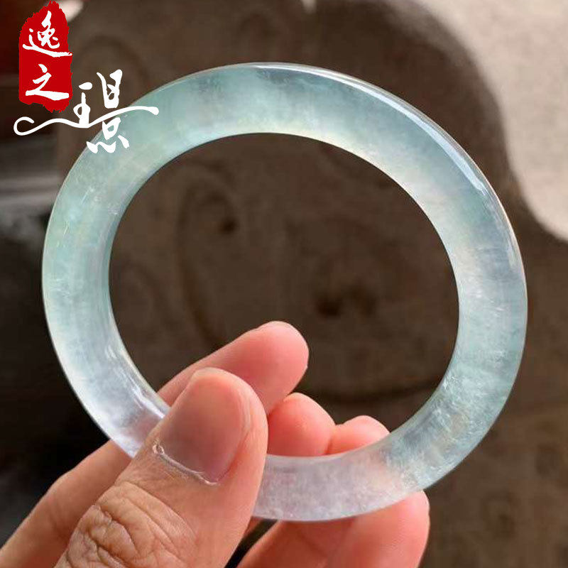 逸之璟缅甸老坑天然a货翡翠高冰晴水圆条福镯子翡翠手镯56圈口女