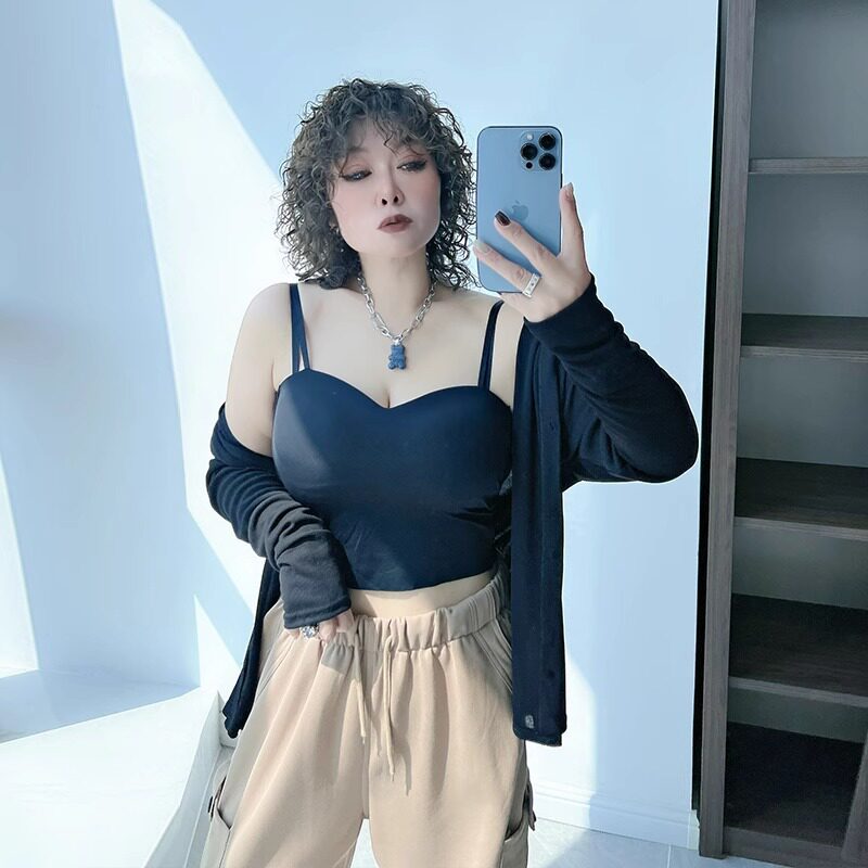 200斤CDEFG杯胖mm细肩带无痕美背吊带夏季内搭大码背心裹胸带胸垫