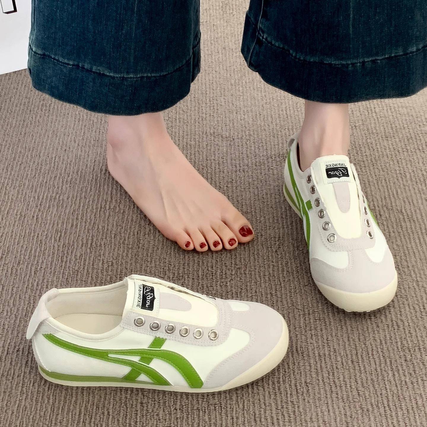 香港真皮平底德训鞋女夏季2025新款超火薄款透气运动跑步阿甘鞋潮