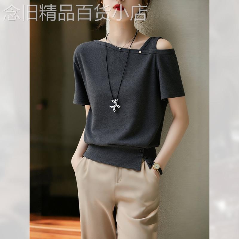 减龄镂空露肩短袖T恤女装夏季2026年新款复古上衣宽松休闲通勤风