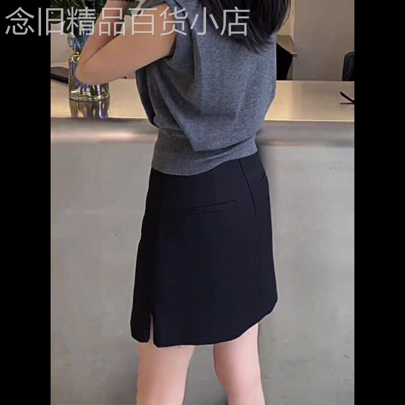 黑色半身裙女短裙2026夏季新款高腰显瘦通勤百搭侧开叉西装A字裙