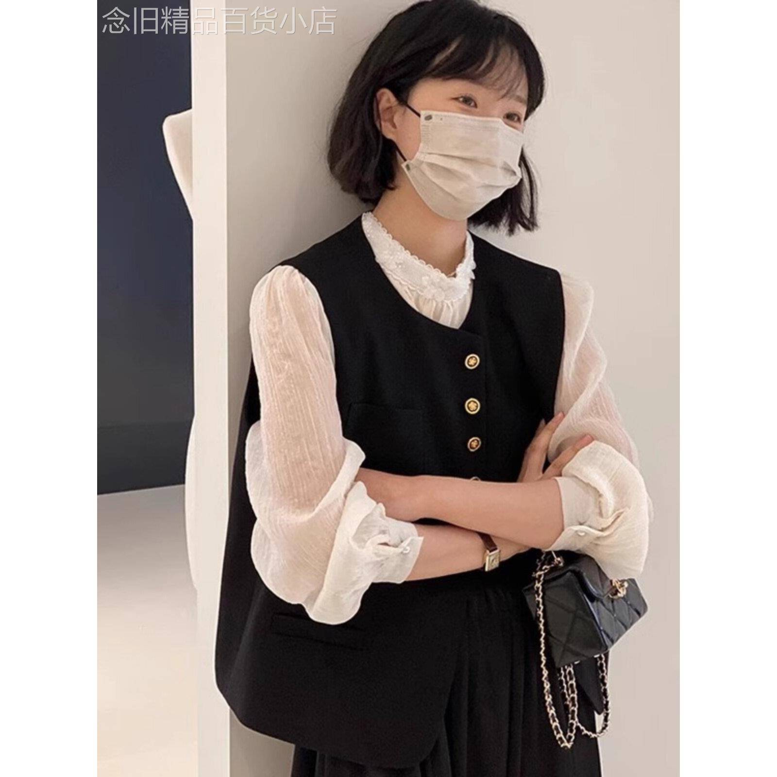 法式小香风黑色西装马甲2025秋季新款女装时尚小个子马夹外套上衣