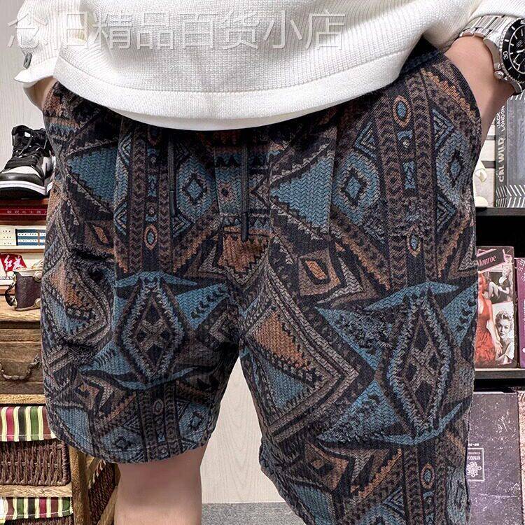 出口美国⭐Chrisma Katch~复古民族风印花宽松橡筋腰破洞牛仔短裤