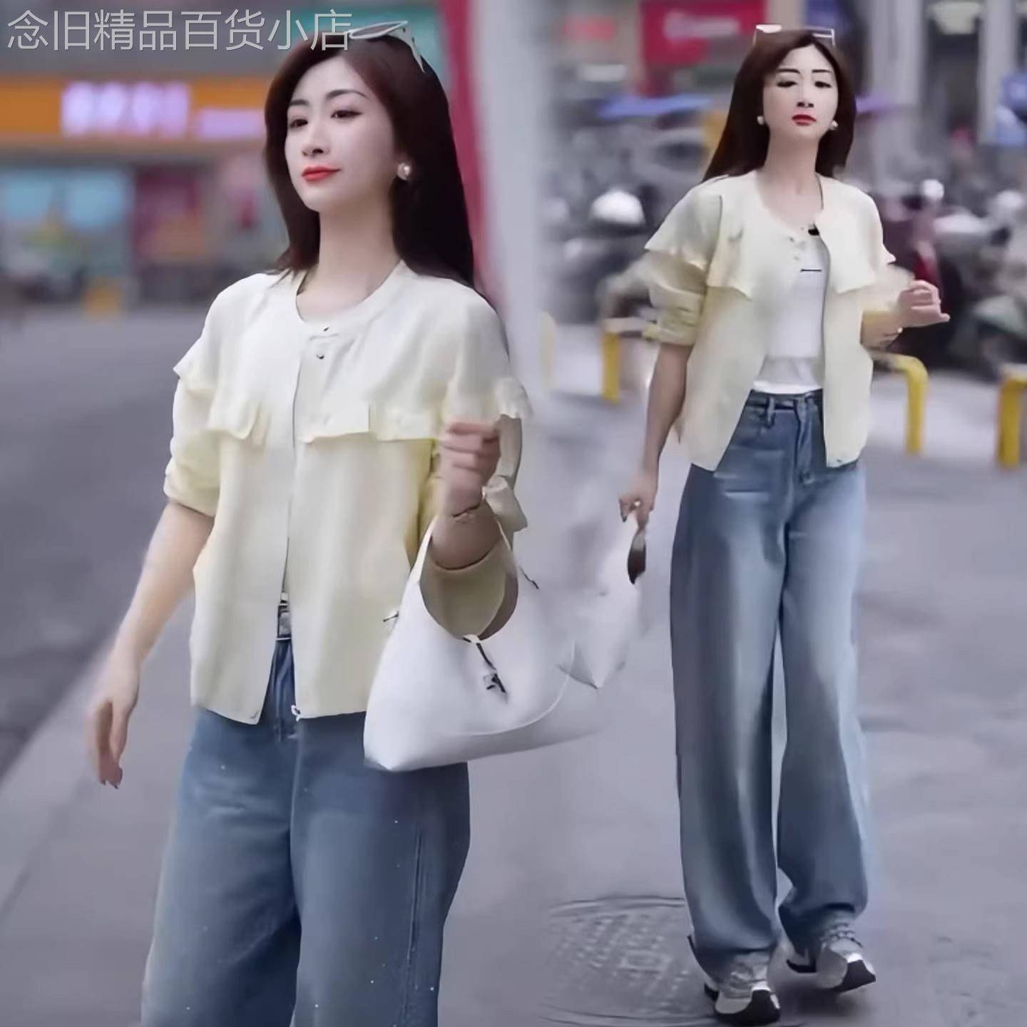 香港代购法式荷叶边短外套女春季新款宽松显瘦百搭开衫夹克衫上衣