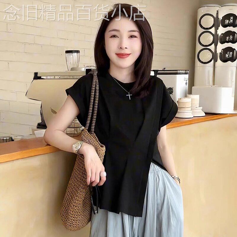 设计感短袖t恤女夏季2026新款韩版不规则开叉宽松显瘦气质上衣潮
