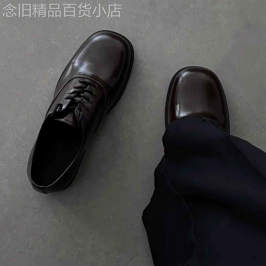 小众高级感方头休闲皮鞋男款结婚轻便通勤正装圆头厚底增高德比鞋