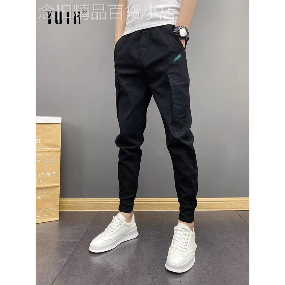 休闲裤男士夏季新款潮牌修身小脚九分裤子潮流百搭直筒束脚运动裤