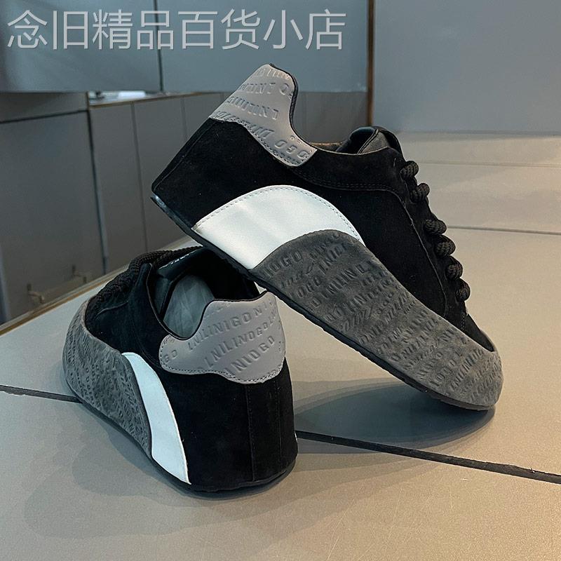 【高品质】男鞋低帮翻毛皮厚底增高板鞋时尚百搭韩版运动休闲鞋男