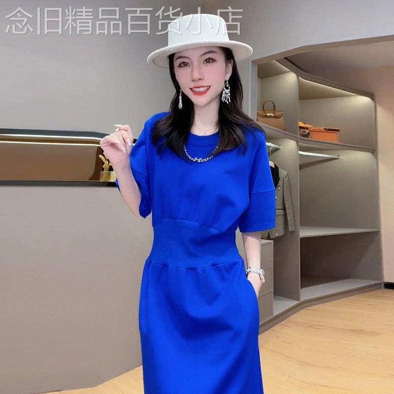 克莱因蓝洋装女夏季2026欧货小个子复古高级感收腰休闲气质裙子