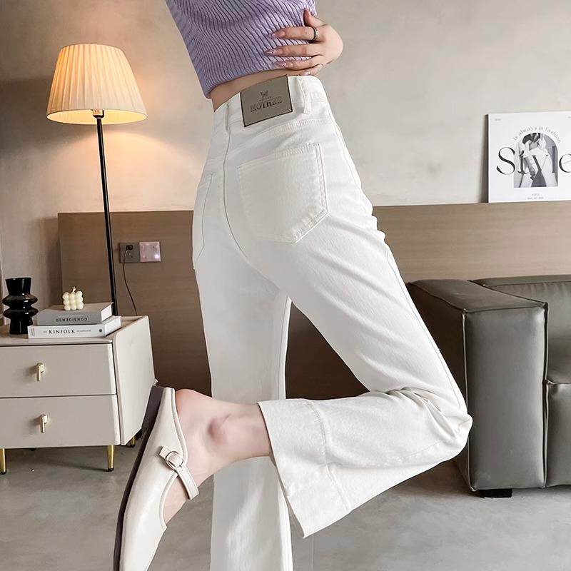 白色微喇牛仔裤女夏季2025年新款高腰显瘦小个子弹力九分喇叭裤子
