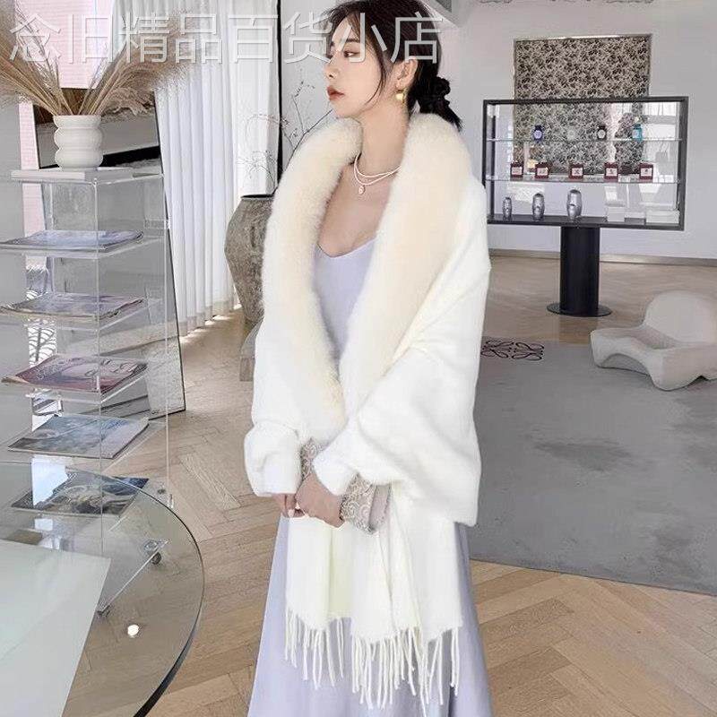 仿水貂绒披肩女冬季新款经典流苏仿狐狸毛大毛领外搭围巾斗篷披风