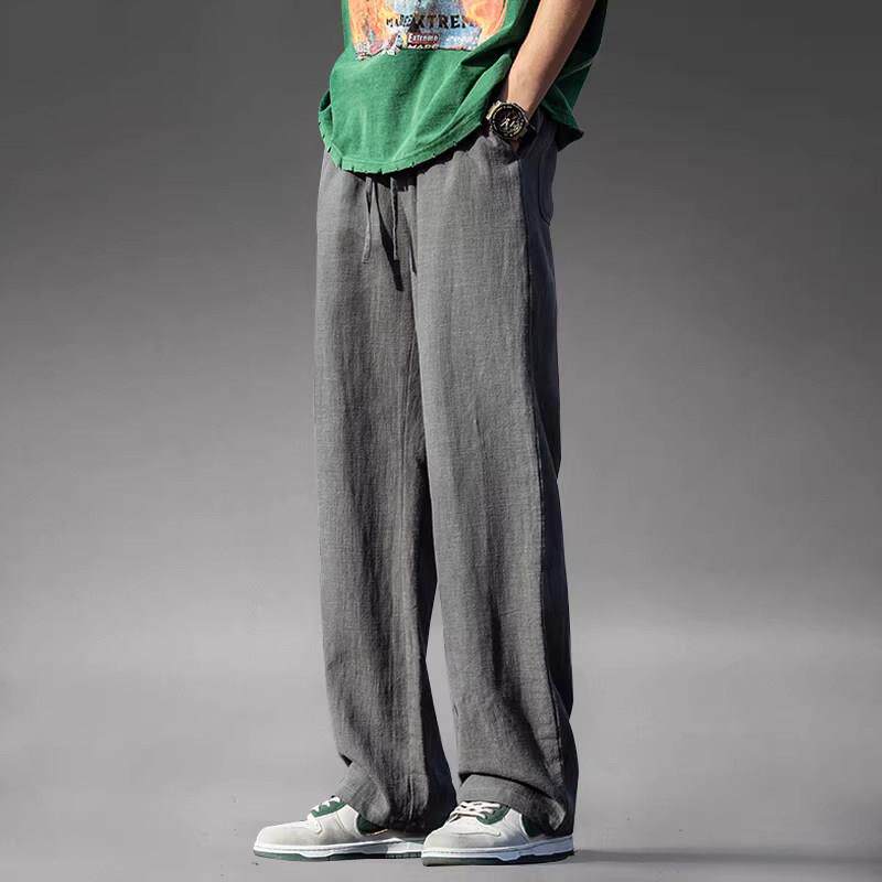 原棉部落 中国风亚麻裤子男春夏宽松大码棉麻裤男士休闲直筒长裤