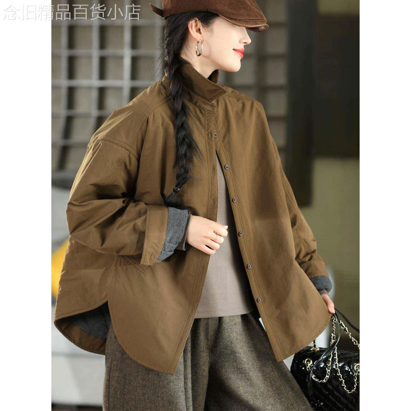复古纯棉加厚夹棉衬衫女秋冬季2026年新款中长款棉服百搭保暖外套