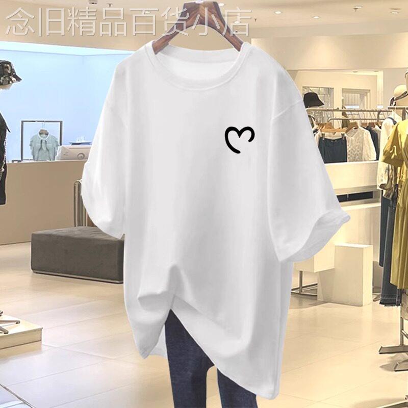 欧洲站白色纯棉大版中长版短袖T恤女2025夏季新款潮牌遮屁股上衣