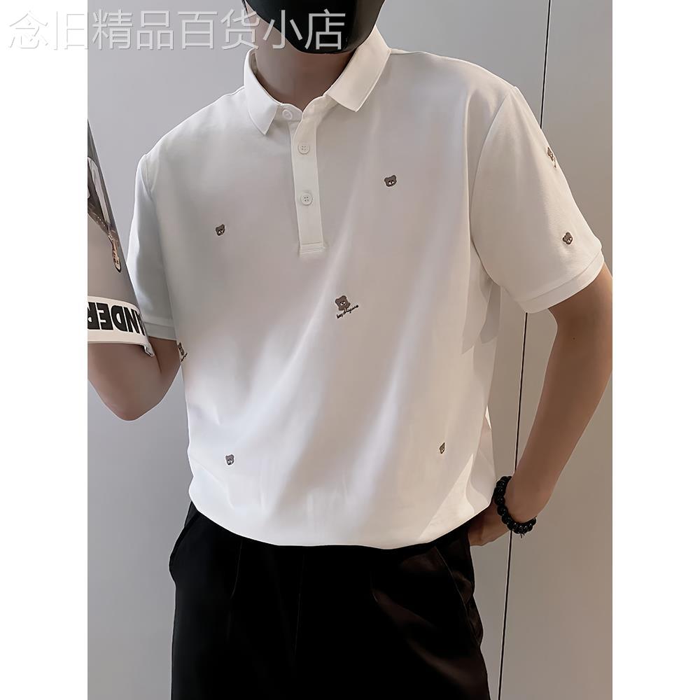 潮牌薄款小熊刺绣休闲POLO衫男士夏季新款痞帅休闲有领短袖T恤男