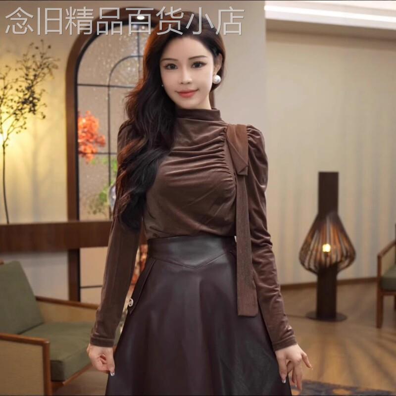 法式金丝绒长袖衬衫女春秋2026新款高级感气质独特打底衫别致上衣