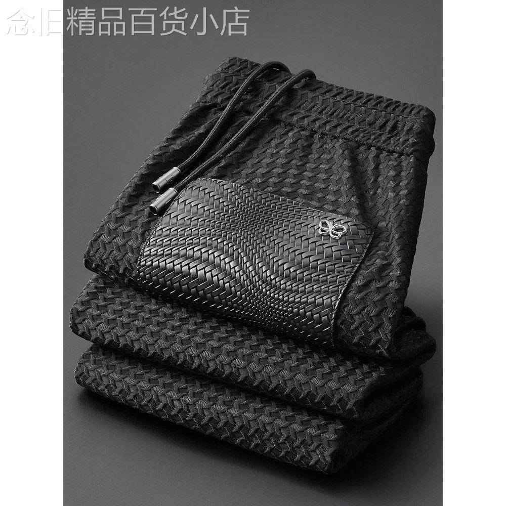 夏季高级感弹力冰丝千鸟格卫裤男束脚修身小脚松紧拉绳冰感运动裤