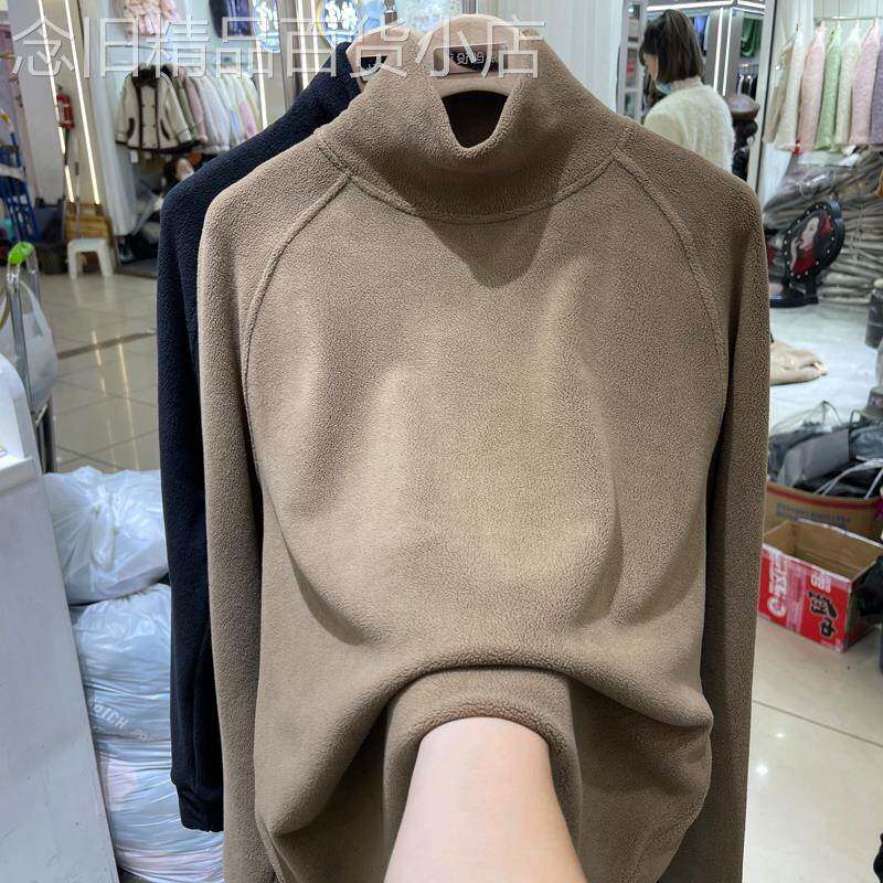 羊羔绒保暖加绒加厚卫衣女2025冬季新款宽松长袖半高领打底衫上衣
