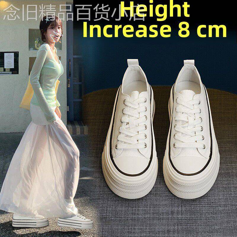 帆布鞋女白色2025新款休闲厚底内增高板鞋配阔腿裤百搭超火小白鞋