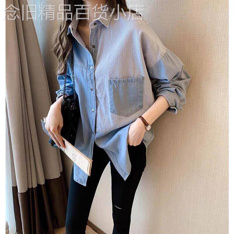 韩版设计感小众长袖牛仔衬衫女2025春秋新款覆古港味宽松衬衣外套