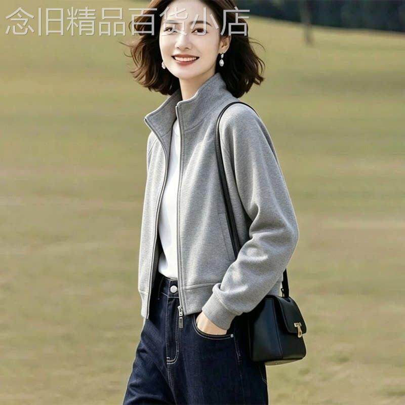 潮牌纯棉短款棒球服外套女2026春秋新款妈妈开衫卫衣休闲夹克上衣