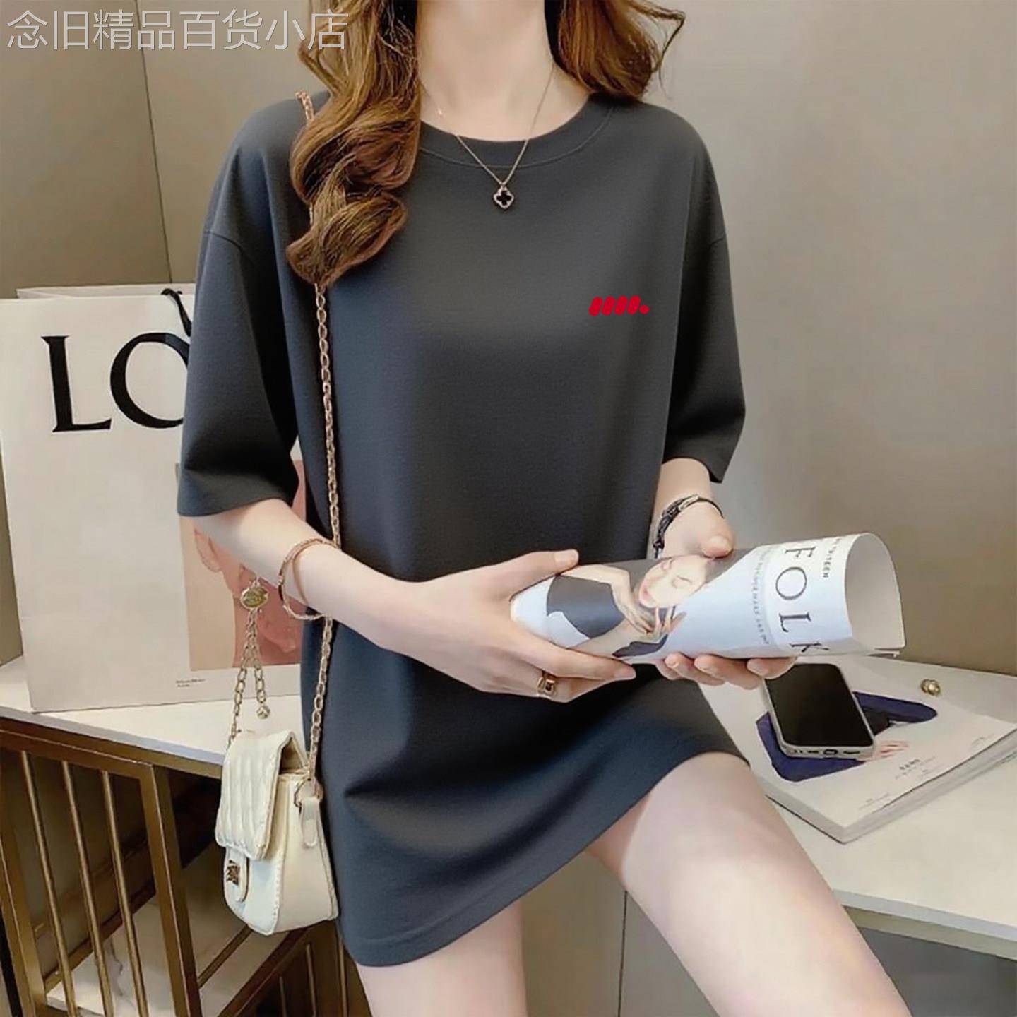灰色短袖T恤女2026新款宽松显瘦中长版遮屁股纯棉上衣夏季大版T恤