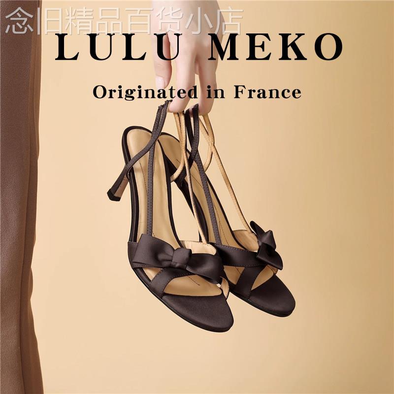 LULU MEKO~绝美凉鞋今年新款真丝绸缎细跟高跟鞋露趾一字带凉鞋女