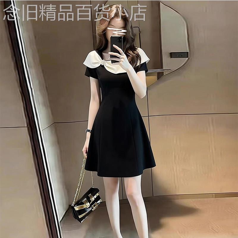 欧洲站法式蝴蝶结洋装女2026新款夏季气质修身赫本风A字小黑裙