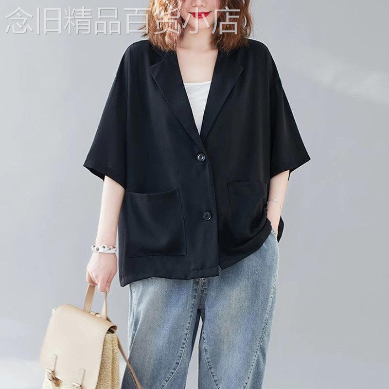 文艺轻薄五分袖小西装短外套女夏季新款大码宽松修身西服休闲上衣