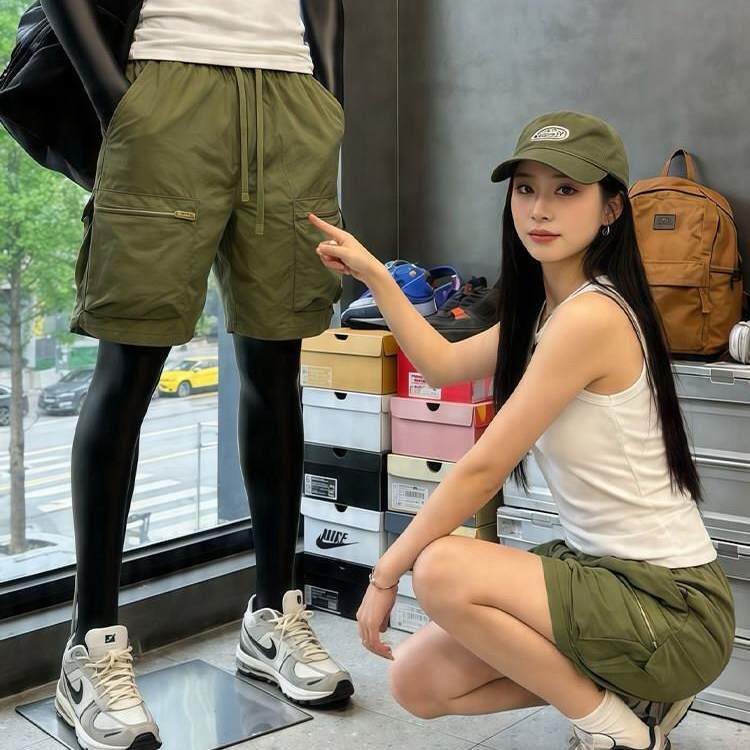 潮牌军绿色美式速干运动短裤男夏薄大口袋工装裤子户外休闲四分裤