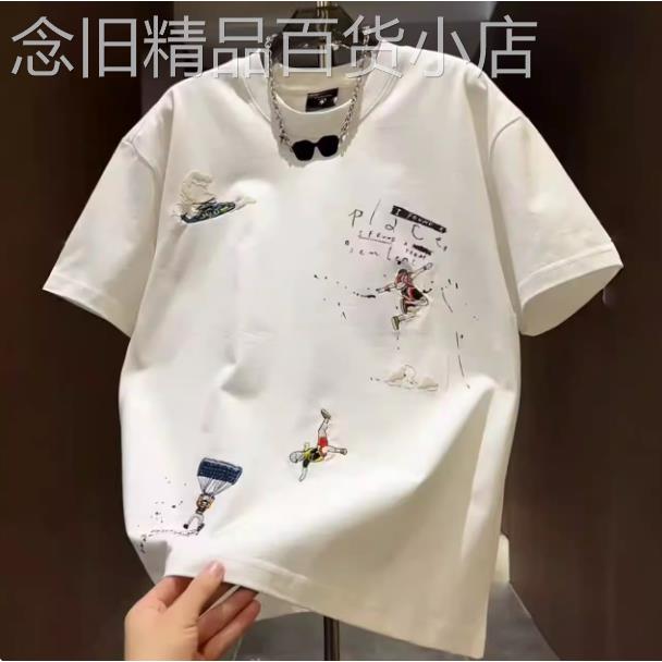 MAROLIO~彰显个性！时尚泼墨印花短袖男夏季新款宽松圆领套头T恤