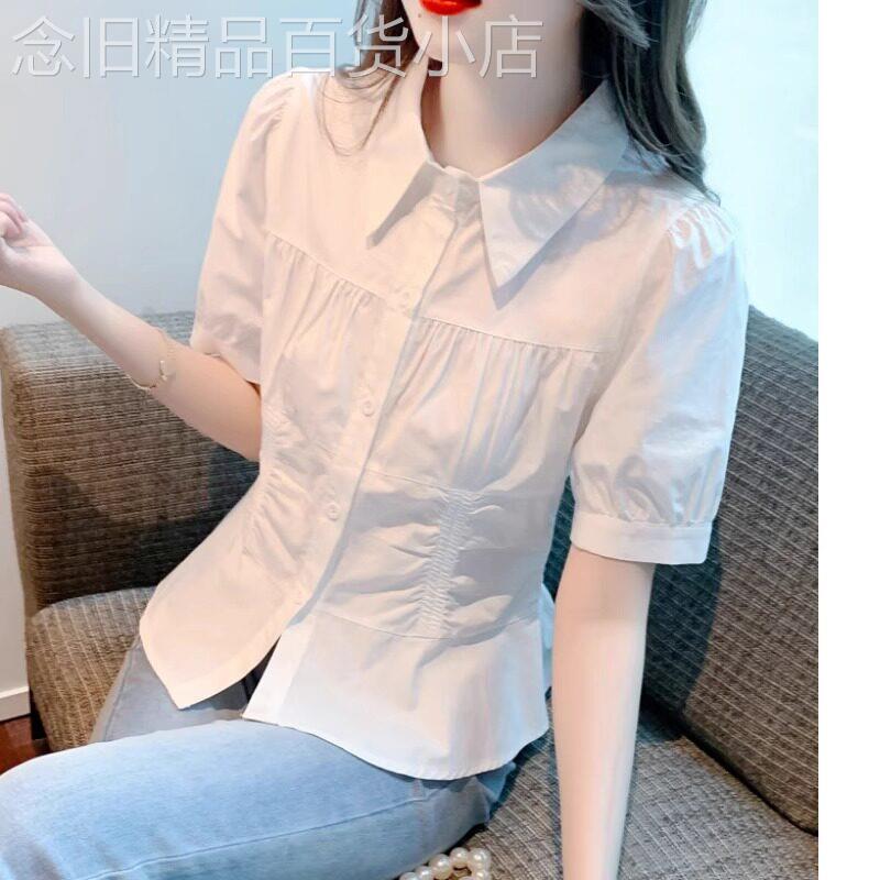 白色衬衫女短袖夏季2026新款韩版修身气质设计感小众遮肚显瘦上衣