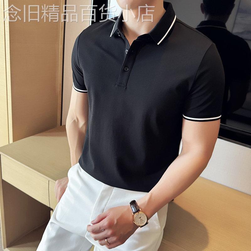 高端商务夏季薄款透气polo衫男潮牌拼色上衣休闲翻领短袖t恤修身