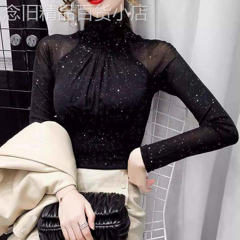 蕾丝高领打底衫女2026新款欧货性感时尚洋气时髦小衫内搭网纱上衣